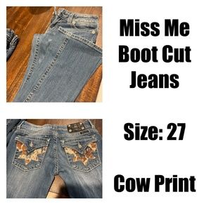 Miss Me Cow Print Pocket Jeans